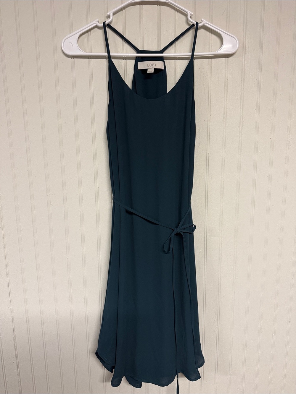 LOFT XS Teal Sleeveless Slip Dress with Tie Waist